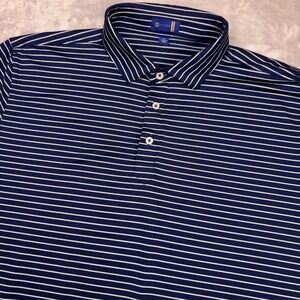 Stitch Golf Mens XL Navy Blue White Striped Performance Polo Shirt Short Sleeve